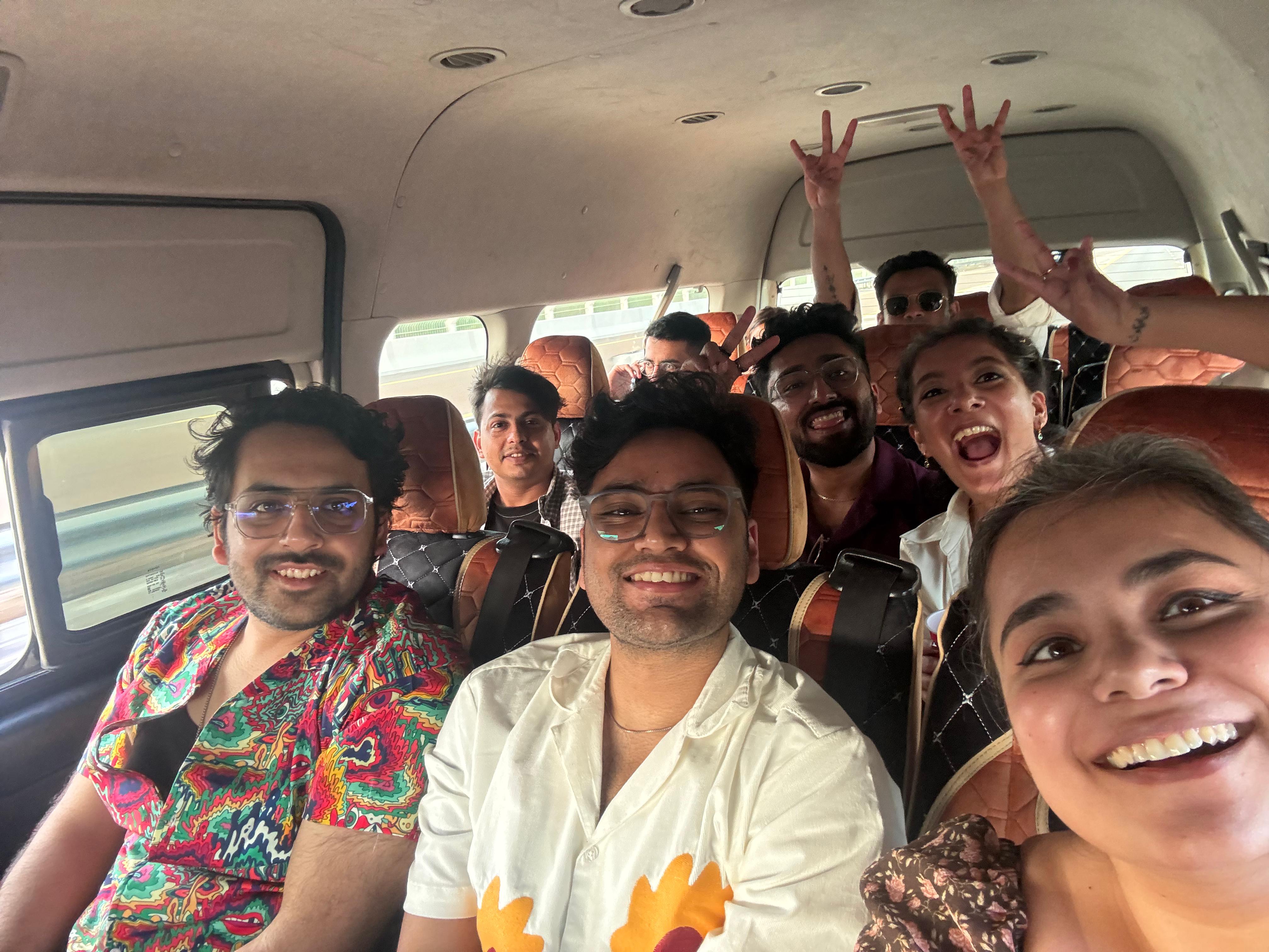 On the road, the kind of laughter a journey is made of.